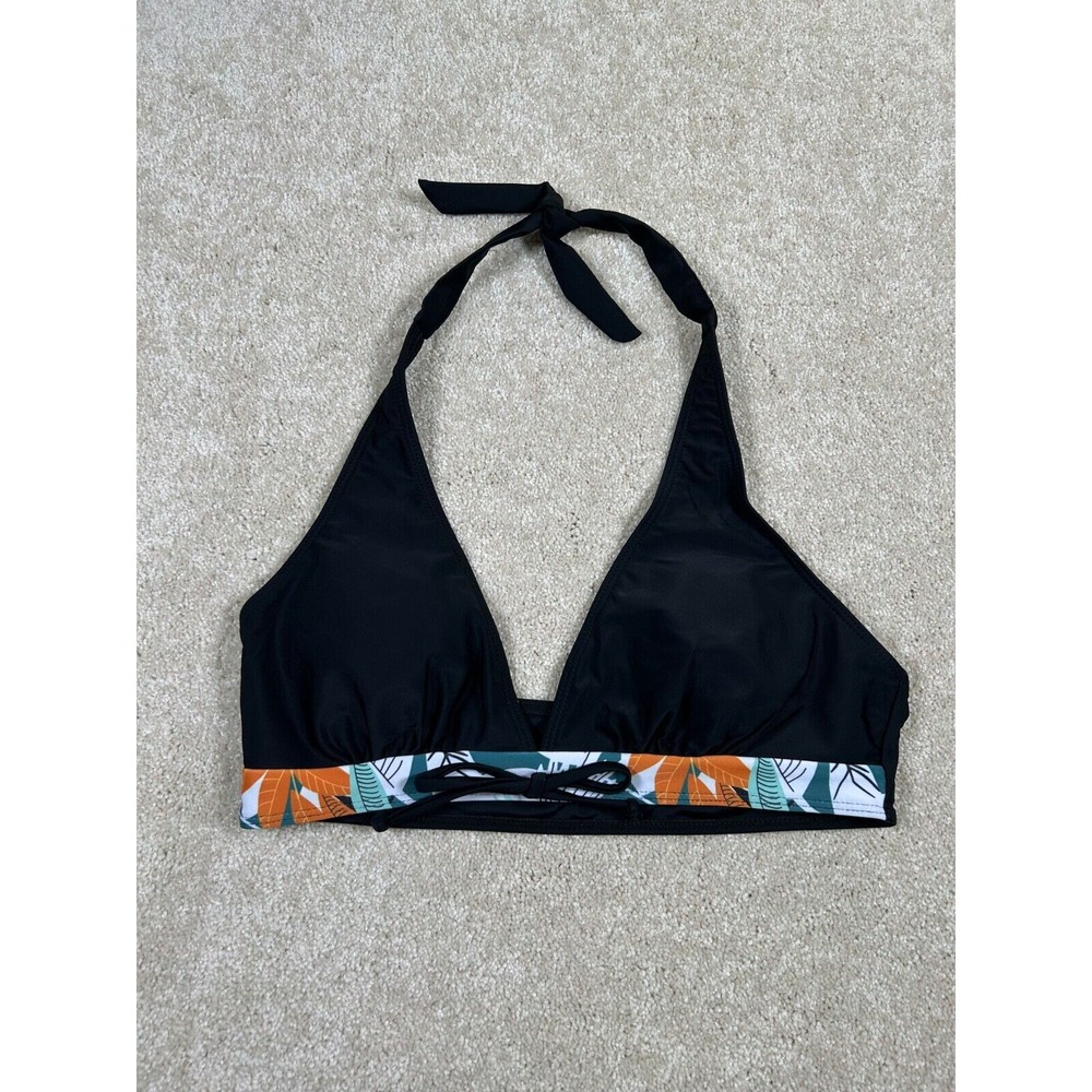 Black Floral Halter Bikini Top